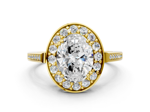 Yellow gold Oval Halo Diamond Ring with Split Shank and Four-Prong Setting_60