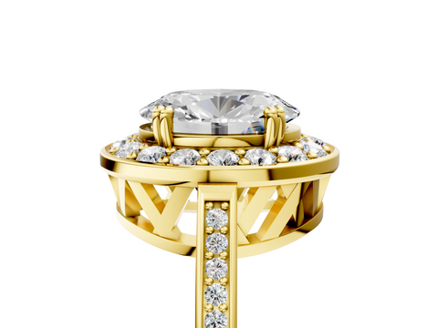 Yellow gold Oval Halo Diamond Ring with Split Shank and Four-Prong Setting_65