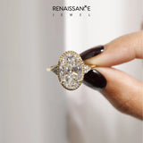 Yellow gold Fancy Yellow Round Cut Diamond Halo Ring with Tapered Band and Four-Prong Setting