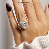 Yellow gold Fancy Yellow Round Cut Diamond Halo Ring with Tapered Band and Four-Prong Setting