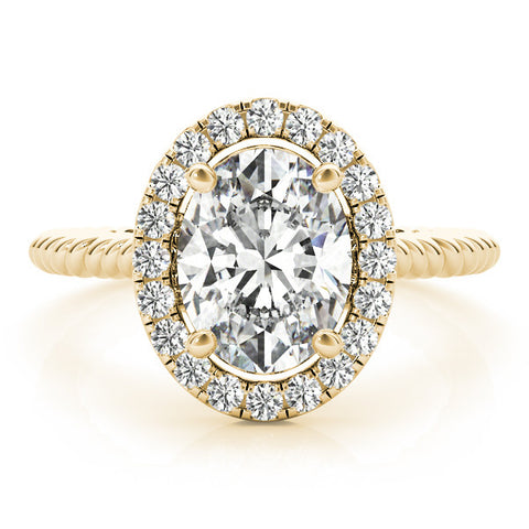 Yellow gold Oval Halo Diamond Ring with Twisted Band and Four-Prong Setting 1