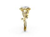 Yellow gold Oval Halo Diamond Ring with Vintage Split Shank and Four-Prong Setting_22