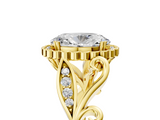 Yellow gold Oval Halo Diamond Ring with Vintage Split Shank and Four-Prong Setting_25