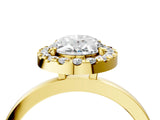 Yellow gold Oval Halo Diamond Solitaire with Pavé Band and Four-Prong Setting_94