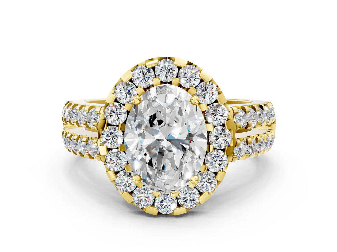 Yellow gold Oval Halo Diamond Split Shank Engagement Ring with Prong Setting_67