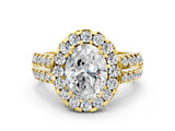 Yellow gold Oval Halo Diamond Split Shank Engagement Ring with Prong Setting_67