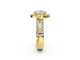 Yellow gold Oval Halo Diamond Split Shank Engagement Ring with Prong Setting_69