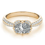 Yellow gold Oval Halo Diamond Split Shank Ring with Four-Prong Setting 1