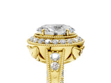Yellow gold Oval Halo Diamond Split Shank Ring with Milgrain Detail_54