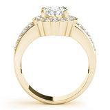 Yellow gold Oval Halo Diamond Split Shank Ring with Scalloped Prong Setting 2