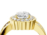 Yellow gold Oval Halo Diamond Split Shank Ring with Scalloped Prong Setting_10