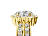 Yellow gold Oval Halo Diamond Split Shank Ring with Scalloped Prong Setting_11