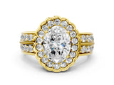 Yellow gold Oval Halo Diamond Split Shank Ring with Scalloped Prong Setting_6