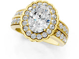 Yellow gold Oval Halo Diamond Split Shank Ring with Scalloped Prong Setting_7
