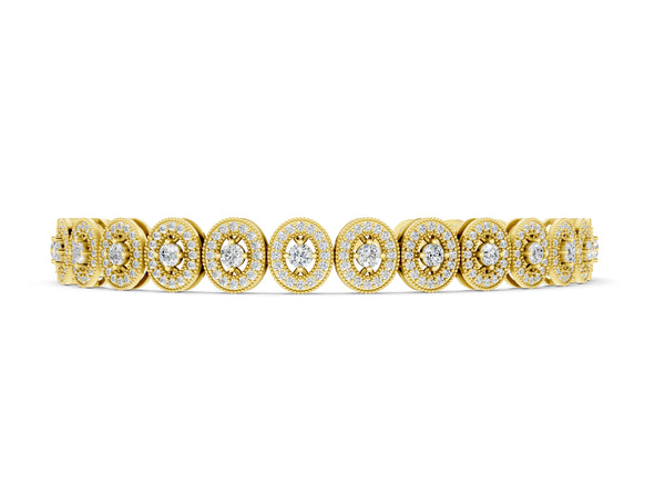 Yellow gold Oval Halo Diamond Tennis Bracelet with Bezel Setting