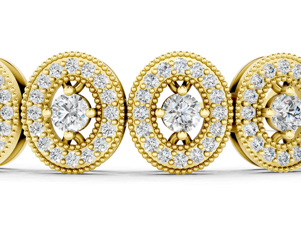 Yellow gold Oval Halo Diamond Tennis Bracelet with Bezel Setting