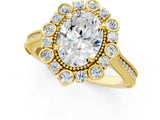 Yellow gold Oval Halo Milgrain Pave Diamond Ring with Four-Prong Setting 1
