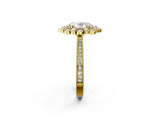 Yellow gold Oval Halo Milgrain Pave Diamond Ring with Four-Prong Setting 2
