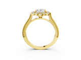 Yellow gold Oval Halo Milgrain Pave Diamond Ring with Four-Prong Setting 3