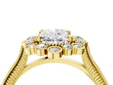 Yellow gold Oval Halo Milgrain Pave Diamond Ring with Four-Prong Setting 4