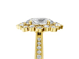 Yellow gold Oval Halo Milgrain Pave Diamond Ring with Four-Prong Setting 5