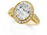 Yellow gold Oval Halo Milgrain Solitaire with Bezel Set Side Stones and Pave Band_33