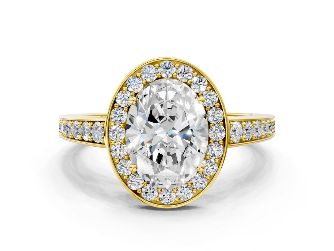 Yellow gold Oval Halo Pavé Diamond Engagement Ring with Bezel Setting_20