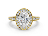 Yellow gold Oval Halo Pavé Diamond Engagement Ring with Bezel Setting_20