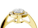Yellow gold Oval Halo Pavé Diamond Engagement Ring with Bezel Setting_24
