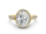 Yellow gold Oval Halo Pavé Diamond Engagement Ring with Four-Prong Setting_26