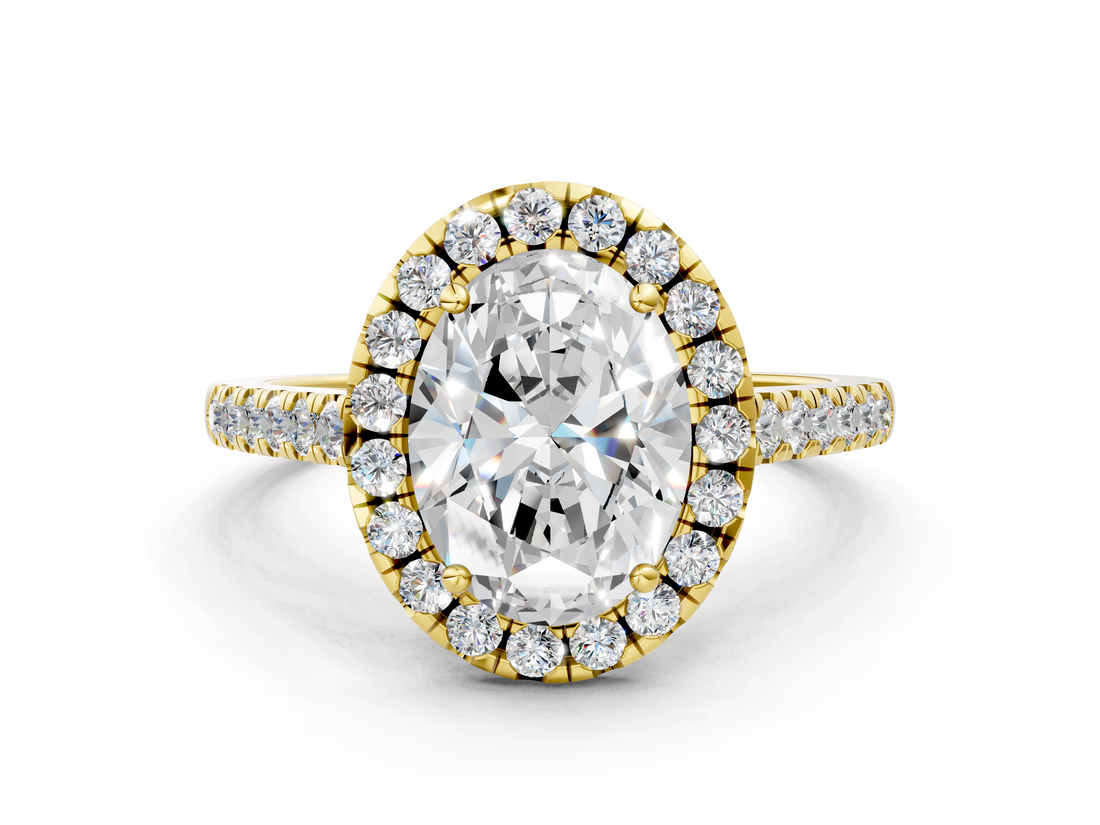 Yellow gold Oval Halo Pavé Diamond Engagement Ring with Four-Prong Setting_3