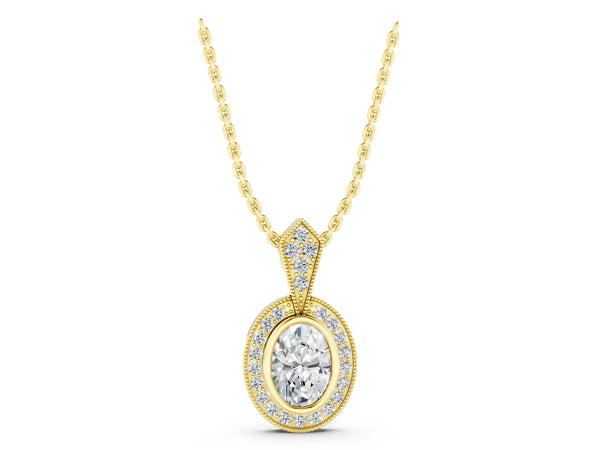 Yellow gold Oval Halo Pavé Diamond Pendant