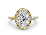 Yellow gold Oval Halo Pave Band Solitaire Ring with Prong Setting_66
