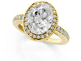 Yellow gold Oval Halo Pave Band Solitaire Ring with Prong Setting_67