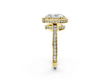 Yellow gold Oval Halo Pave Band Solitaire Ring with Prong Setting_68