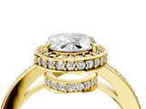 Yellow gold Oval Halo Pave Band Solitaire Ring with Prong Setting_70