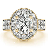 Yellow gold Oval Halo Pave Diamond Ring with Four-Prong Setting 1
