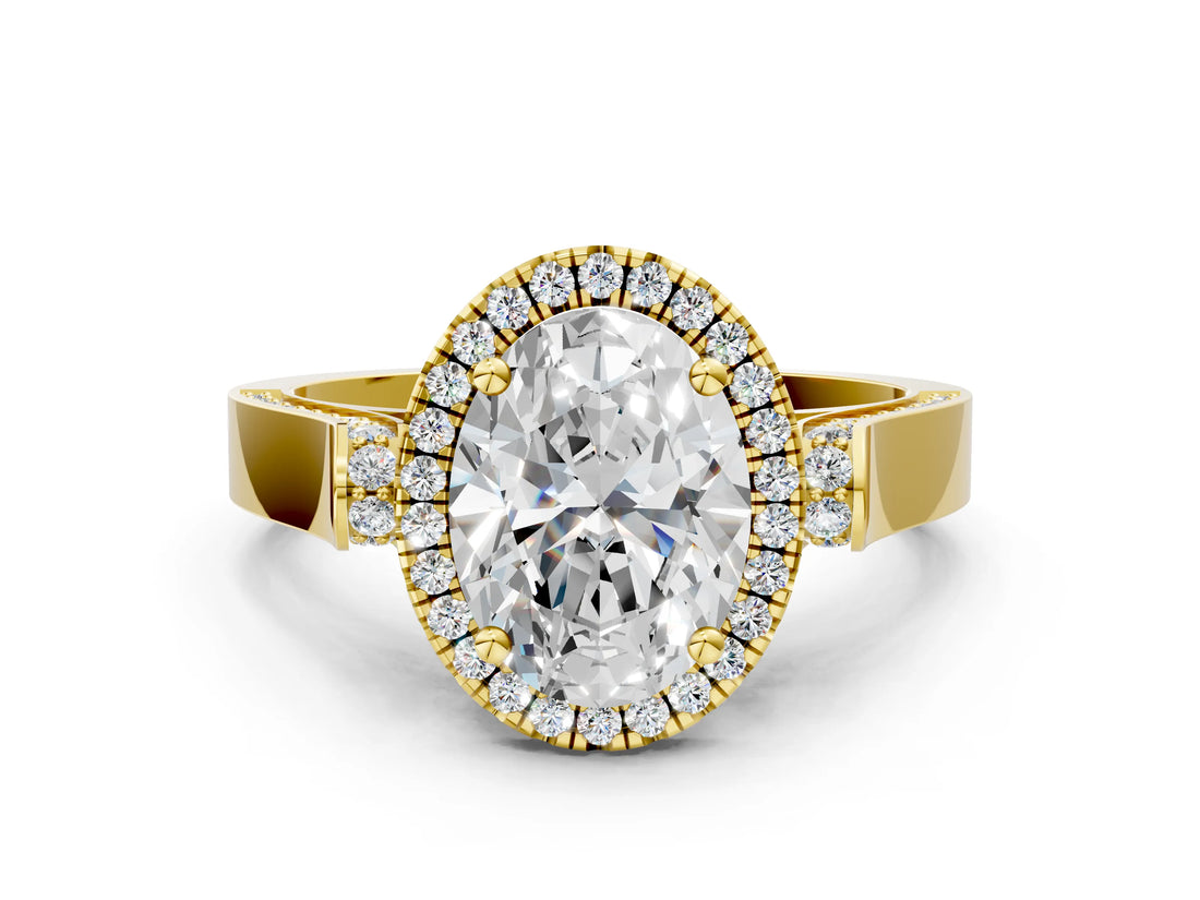 Yellow gold Oval Halo Pave Split Shank Prong Setting Ring_26