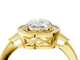 Yellow gold Oval Halo Round Diamond Milgrain Pave Engagement Ring_13