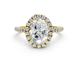 Yellow gold Oval Halo Round Diamond Pavé Band Four-Prong Ring_3