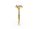 Yellow gold Oval Halo Round Diamond Pavé Band Four-Prong Ring_5
