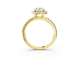 Yellow gold Oval Halo Round Diamond Pavé Band Four-Prong Ring_6