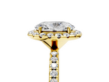 Yellow gold Oval Halo Round Diamond Pavé Band Four-Prong Ring_8