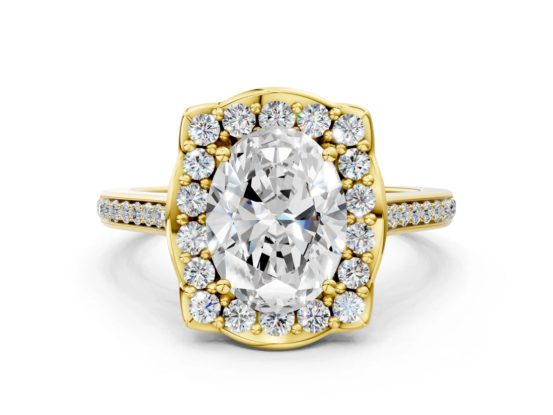 Yellow gold Oval Halo Round Diamond Pave Band with Four-Prong Setting_38