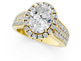 Yellow gold Oval Halo Round Diamond Pave Band with Prong Setting 1