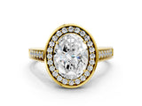 Yellow gold Oval Halo Solitaire Diamond Ring with Pave Band and Bezel Setting_48