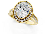 Yellow gold Oval Halo Solitaire Diamond Ring with Pave Band and Bezel Setting_49