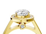 Yellow gold Oval Halo Solitaire Diamond Ring with Pave Band and Bezel Setting_52