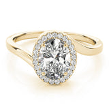 Yellow gold Oval Halo Solitaire Diamond Ring with Split Shank and Prong Setting 1