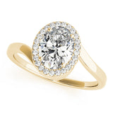Yellow gold Oval Halo Solitaire Diamond Ring with Split Shank and Prong Setting